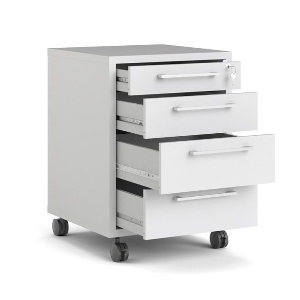 Futura opbevaringsmodul, hvidt med 4 skuffer, ls og p hjul