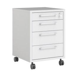 Futura opbevaringsmodul, hvidt med 4 skuffer, ls og p hjul