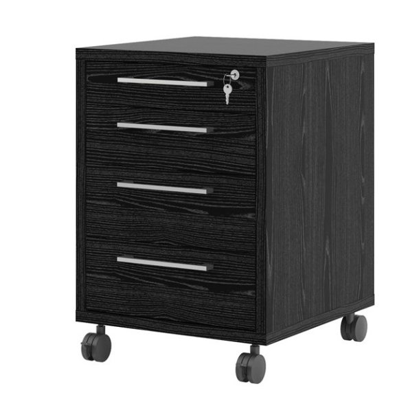 Futura opbevaringsmodul, sort med ls og p hjul med 4 skuffer