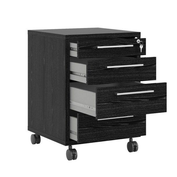 Futura opbevaringsmodul, sort med ls og p hjul med 4 skuffer