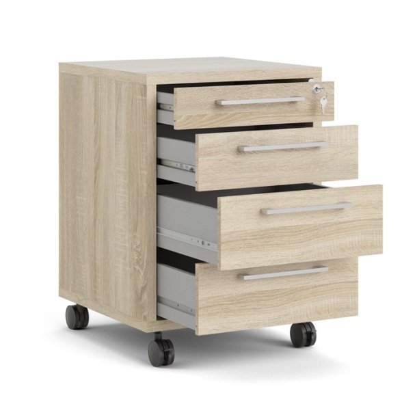 Futura,opbevaringsmodul, ege look med 4 skuffer, ls og hjul