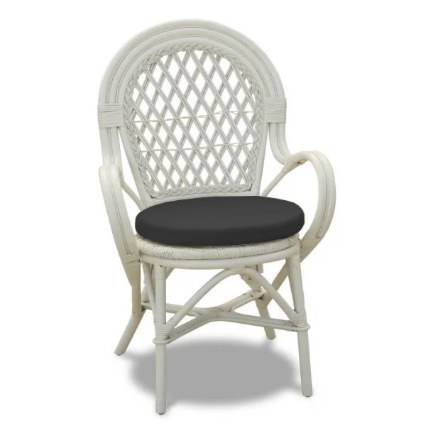 Capri kurvestol hvid natur rattan med arml�n og sort hynde.