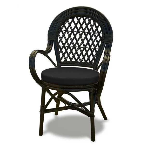 Capri kurvestol sort natur rattan med arml�n og sort hynde.