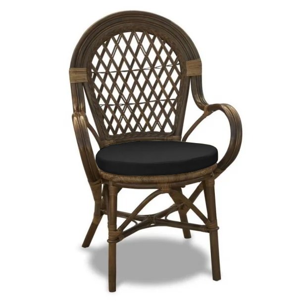 Capri kurvestol brun natur rattan med arml�n og sort hynde.