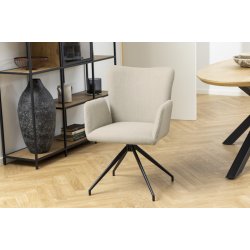 Sofie spisebordsstol med armln og drejefod i lys beige mbelstof