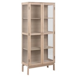 Tisvilde 80 cm vitrineskab i hvidpigmenteret egetr finer med 2 glasdre og 5 hylder.