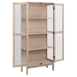 Tisvilde 80 cm vitrineskab i hvidpigmenteret egetr finer med 2 glasdre og 5 hylder.