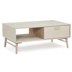 Egeskov sofabord i hvidolieret ege finr 120 x 75 cm, 2 skuffer med soft close