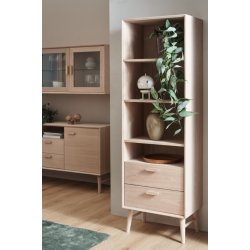 Egeskov bogreol i hvidolieret ege finr 187 x 60 cm med soft close skuffer