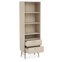 Egeskov bogreol i hvidolieret ege finr 187 x 60 cm med soft close skuffer