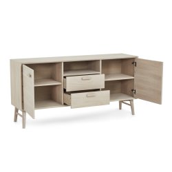 Egeskov skænk i hvidolieret ege finér 160 x 42 cm med 3 sektioner med soft close