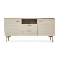 Egeskov skænk i hvidolieret ege finér 160 x 42 cm med 3 sektioner med soft close