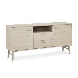 Egeskov skænk i hvidolieret ege finér 160 x 42 cm med 3 sektioner med soft close