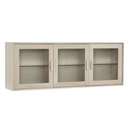Egeskov hængevitrine i hvidolieret ege finér 160 x 60 cm med 3 skabe med indbygget LED lys
