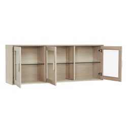 Egeskov hængevitrine i hvidolieret ege finér 160 x 60 cm med 3 skabe med indbygget LED lys