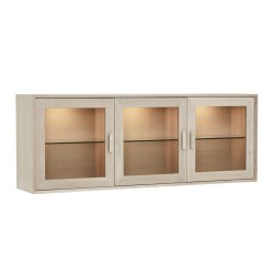 Egeskov hængevitrine i hvidolieret ege finér 160 x 60 cm med 3 skabe med indbygget LED lys
