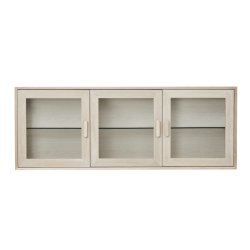 Egeskov hængevitrine i hvidolieret ege finér 160 x 60 cm med 3 skabe med indbygget LED lys