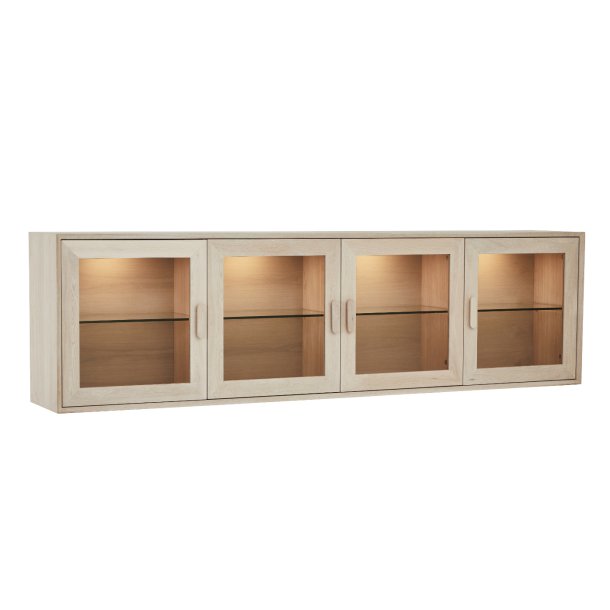 Egeskov hngevitrine i hvidolieret ege finr 212 x 34 cm med 4 skabe med indbygget LED lys