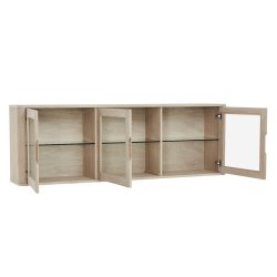 Tsinge hngevitrine i hvidrolieret ege finr 180x60 cm, 3 skabe med softclose og indbygget LED lys