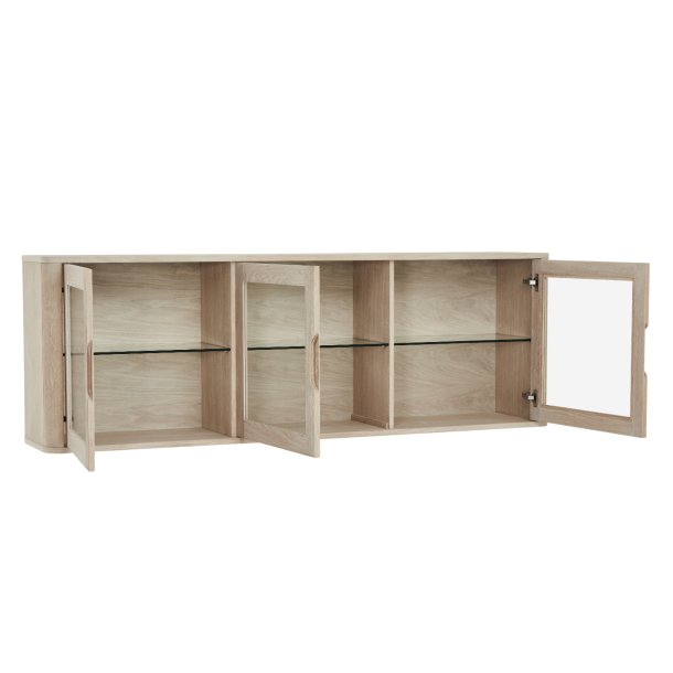 Tsinge hngevitrine i hvidrolieret ege finr 180x60 cm, 3 skabe med softclose og indbygget LED lys