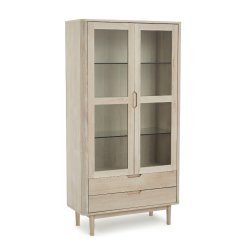 Tsinge vitrineskab i hvidolieret ege finr 190 x 100 cm med soft close og indbygget LED lys