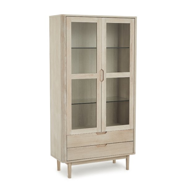 Tsinge vitrineskab i hvidolieret ege finr 190 x 100 cm med soft close og indbygget LED lys