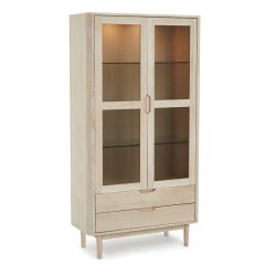 Tsinge vitrineskab i hvidolieret ege finr 190 x 100 cm med soft close og indbygget LED lys