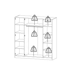 Viborg garderobeskab 195 cm bredt med 4 dre i hvid