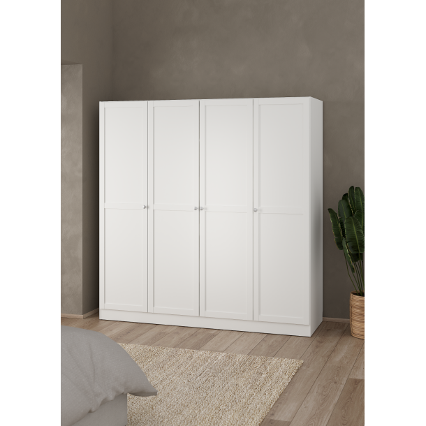 Viborg garderobeskab 195 cm bredt med 4 dre i hvid