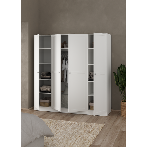 Viborg garderobeskab 195 cm bredt med 4 dre i hvid