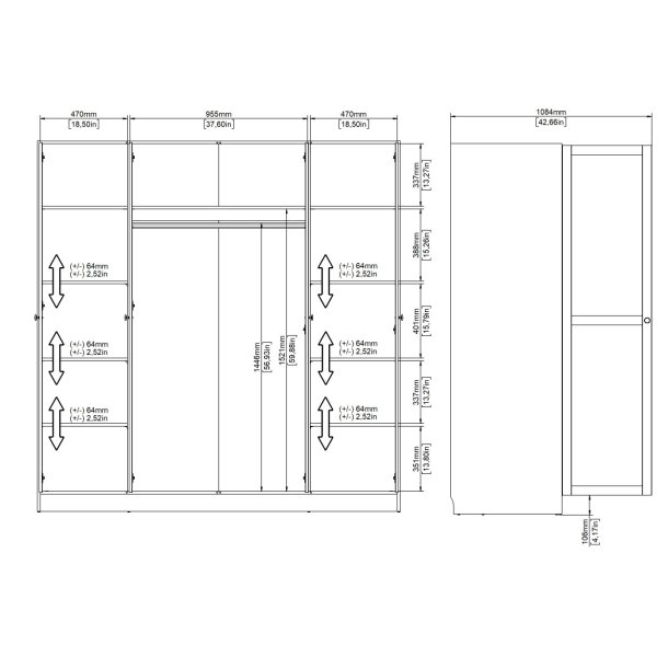Viborg garderobeskab 195 cm bredt med 4 dre i egelook