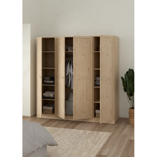 Viborg garderobeskab 195 cm bredt med 4 dre i egelook