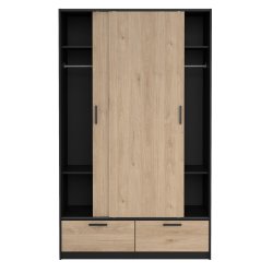 Inline garderobeskab 121 cm bredt, 2 skyded�re, 2 skuffer egelook og sort. 