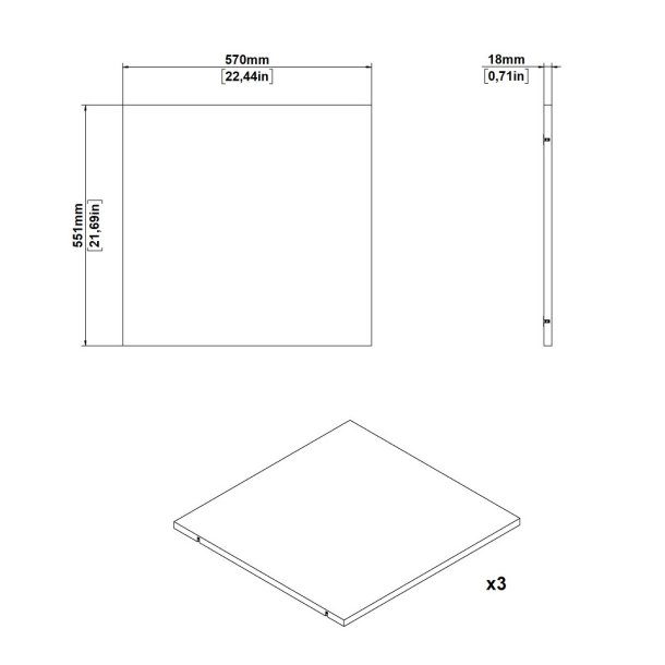 Hyldepakke med 3 bredde hylder til smart garderobeskab 118,5 cm bredt. 
