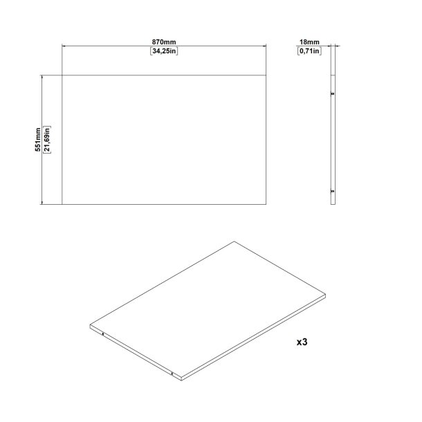 Hyldepakke med 3 bredde hylder til smart garderobeskab 178,5 cm bredt.