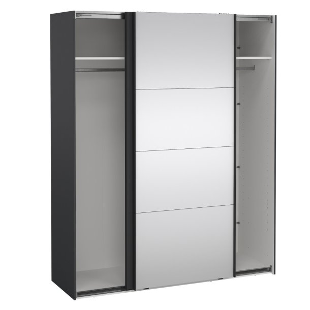 Smart 220  garderobeskab 178,5cm bredt , med spejl og gr skydedre, samles stende