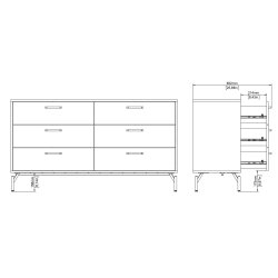 Cup dobbelt kommode 138,7cm  matsort med 6 skuffer