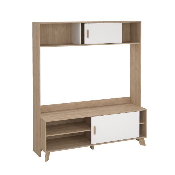 Estate TV reol i hvid egelook med 2 skydelger