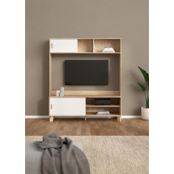 Estate TV reol i hvid egelook med 2 skydelger