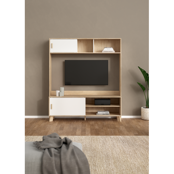 Estate TV reol i hvid egelook med 2 skydelger