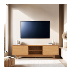 Tsinge TV-bord i naturolieret ege finr 180 x 45 cm, lger med soft close og ledningsudtrk