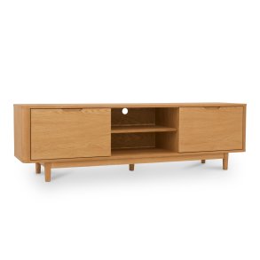 Tsinge TV-bord i naturolieret ege finr 180 x 45 cm, lger med soft close og ledningsudtrk