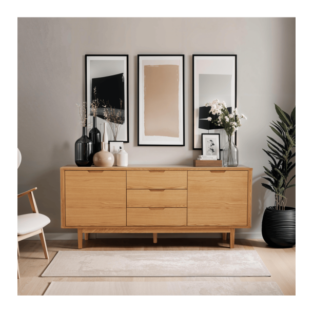 Tsinge sknk i naturolieret ege finr 180 x 45 cm, 3 sektioner med soft close