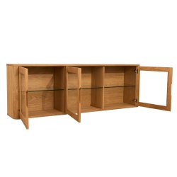 Tsinge hngevitrine i naturolieret ege finr 180x 60 cm, 3 skabe med softclose og indbygget LED lys