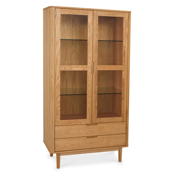 Tsinge vitrineskab i naturolieret ege finr 190 x 100 cm med soft close og indbygget LED lys