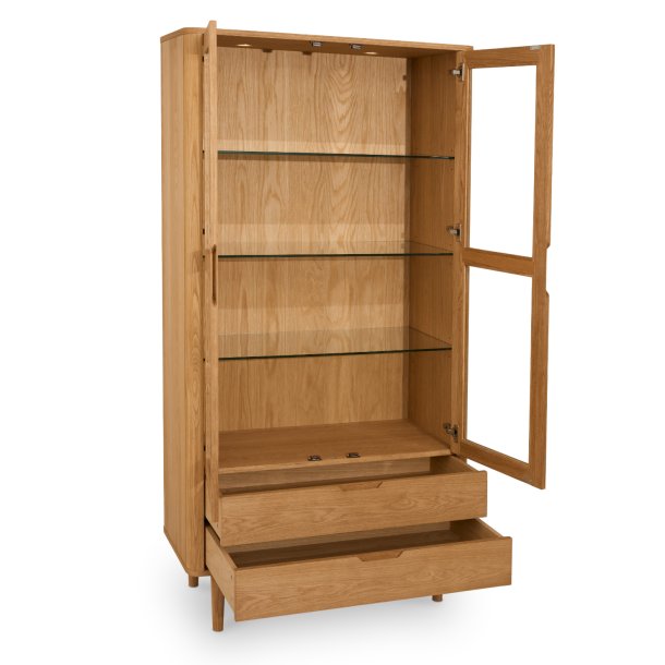 Tsinge vitrineskab i naturolieret ege finr 190 x 100 cm med soft close og indbygget LED lys