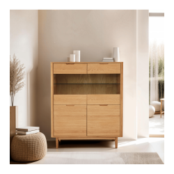 Tsinge sknk i naturolieret ege finr 146 x 124 cm med soft close og indbygget LED lys