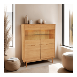 Tsinge sknk i naturolieret ege finr 146 x 124 cm med soft close og indbygget LED lys