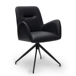  London spisebordsstol i kunstlder med metal stel og drejefunktion sort