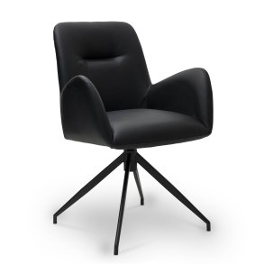  London spisebordsstol i kunstlder med metal stel og drejefunktion sort